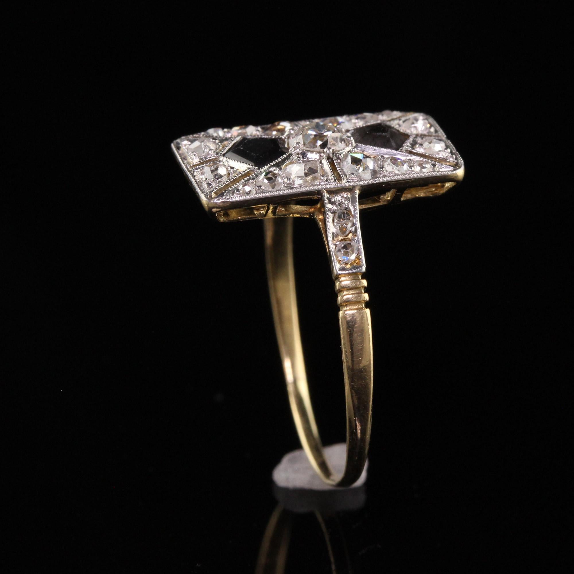 Antique Edwardian 18K Yellow Gold Platinum Top Rose Cut Diamond Onyx Ring 2
