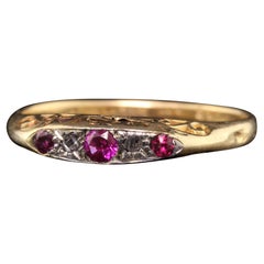 Antique Edwardian 18K Yellow Gold Platinum Top Rose Cut Diamond Ruby Ring