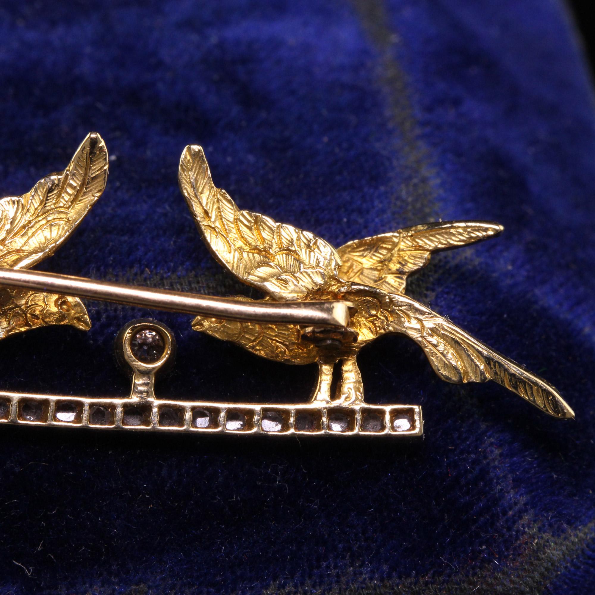 Antique Edwardian 18k Yellow Gold Platinum Top Rose Cut Double Bird Pin For Sale 1