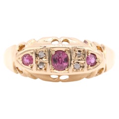 Antique Edwardian 18K Yellow Gold Ruby and Diamond 7 Stone Ring