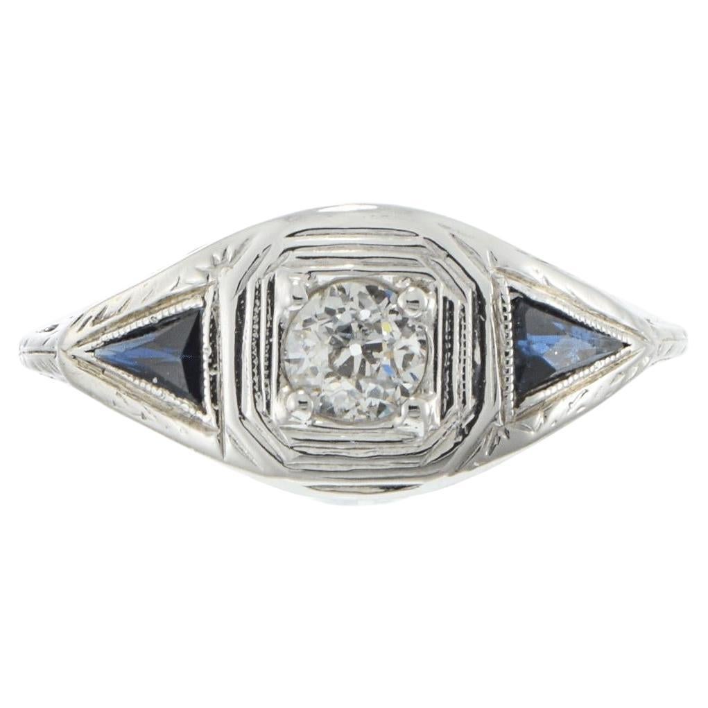 Bague ancienne édouardienne en saphir et diamant en filigrane 18KT et platine