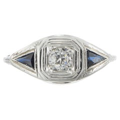 Antique Edwardian 18KT & Platinum Filigree Sapphire and Diamond Ring