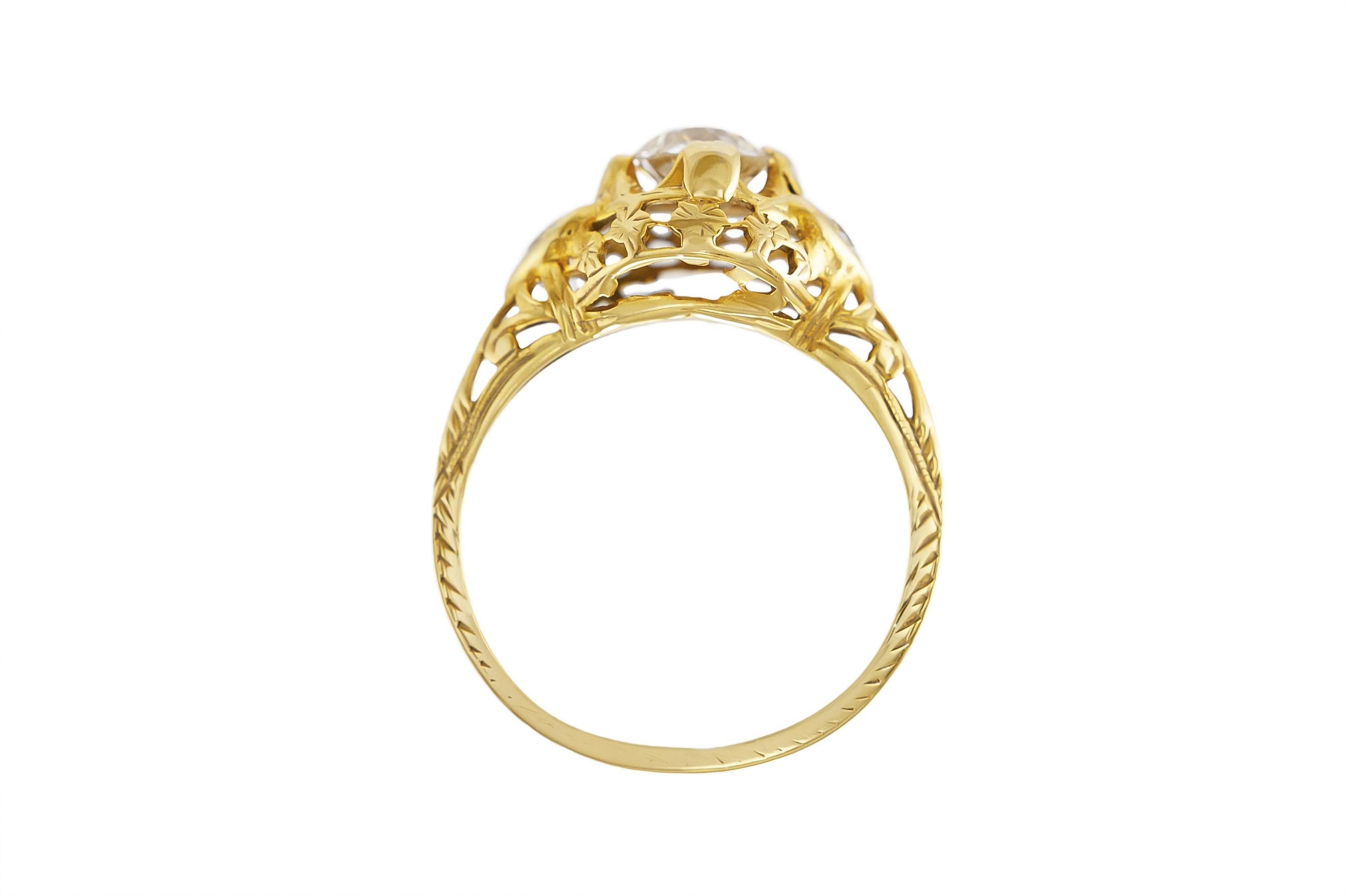 Antique Edwardian 1900s 0.80 Carat Old European Cut Diamond Engagement Ring In Good Condition For Sale In New York, NY