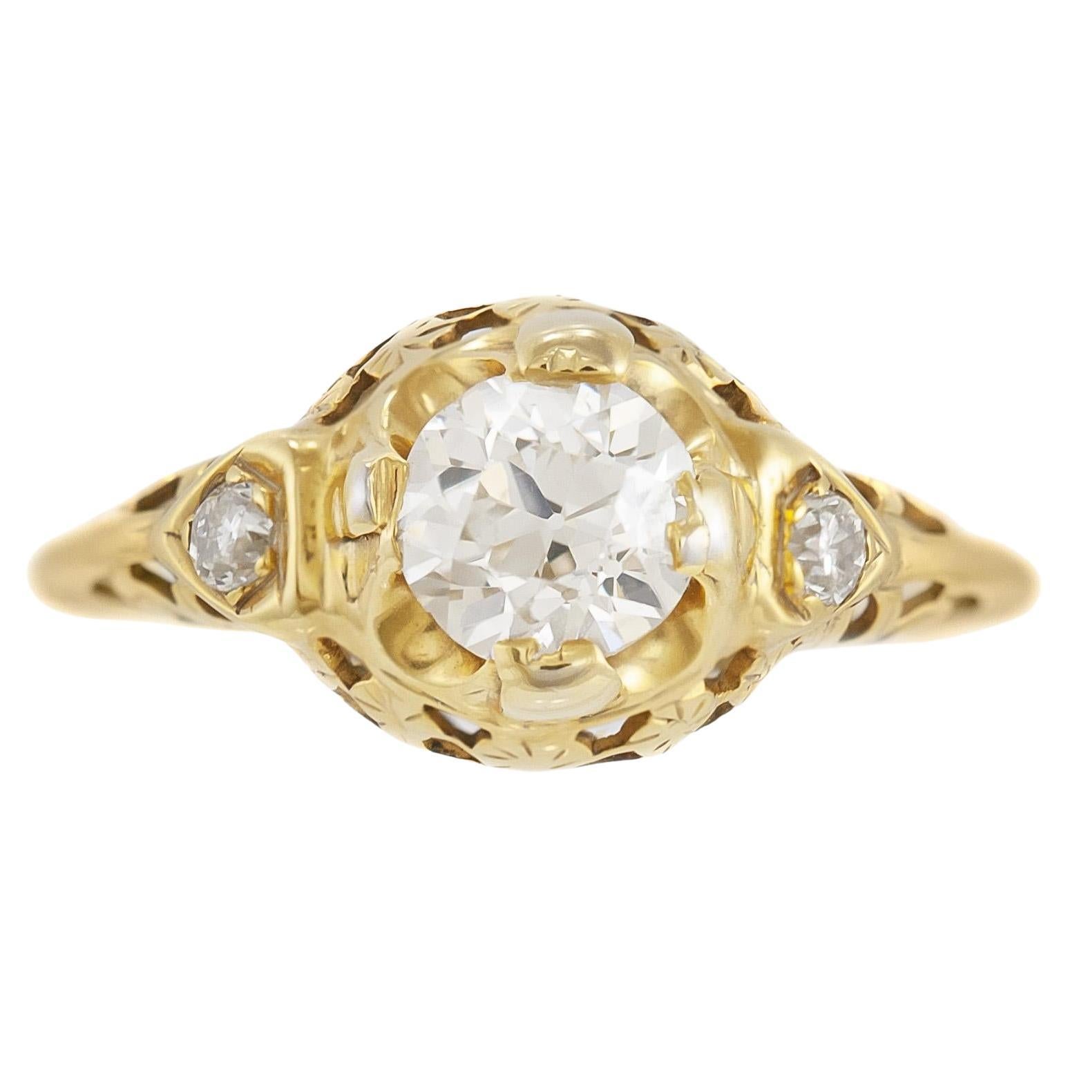 Antique Edwardian 1900s 0.80 Carat Old European Cut Diamond Engagement Ring For Sale
