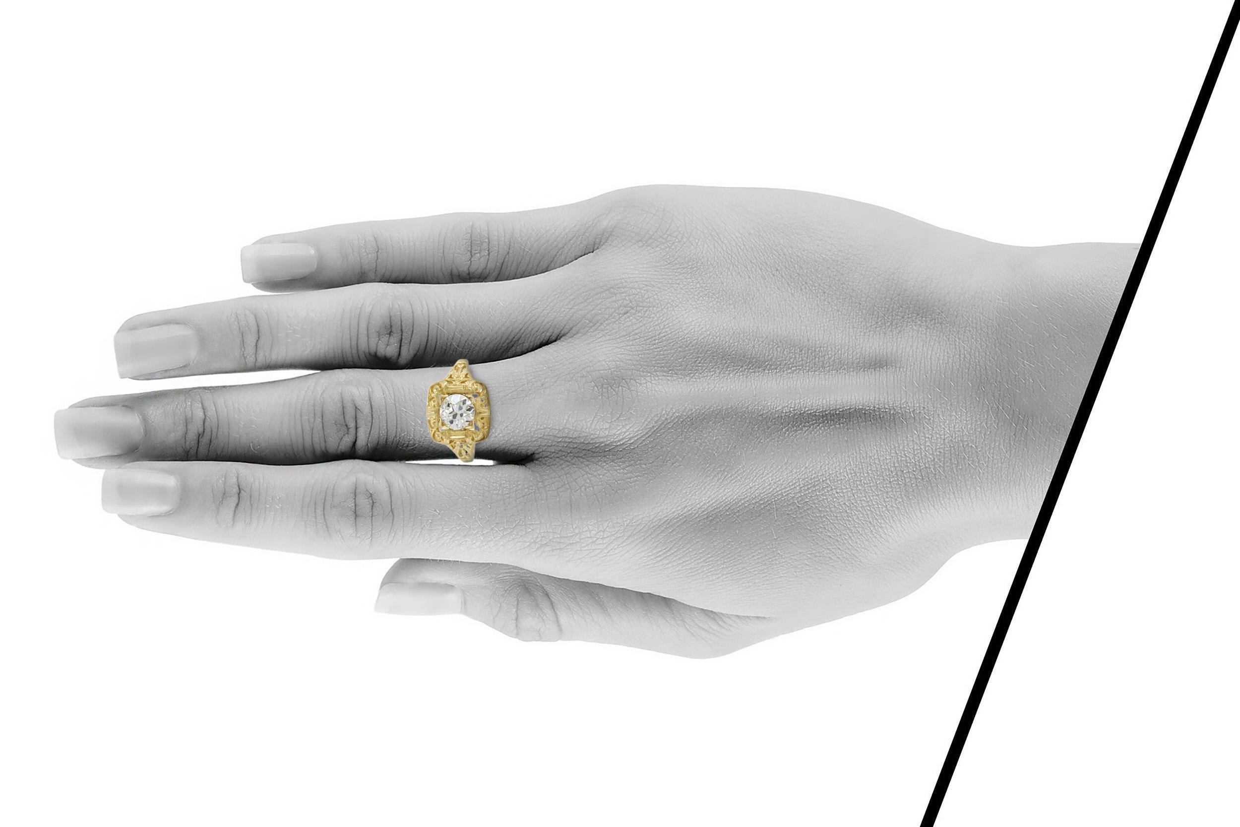 Taille vieille Europe Bague de fiançailles ancienne Edwardian 1900s 0.94 Carat Old European Cut Diamond Engagement Ring en vente