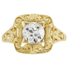 Bague de fiançailles ancienne Edwardian 1900s 0.94 Carat Old European Cut Diamond Engagement Ring