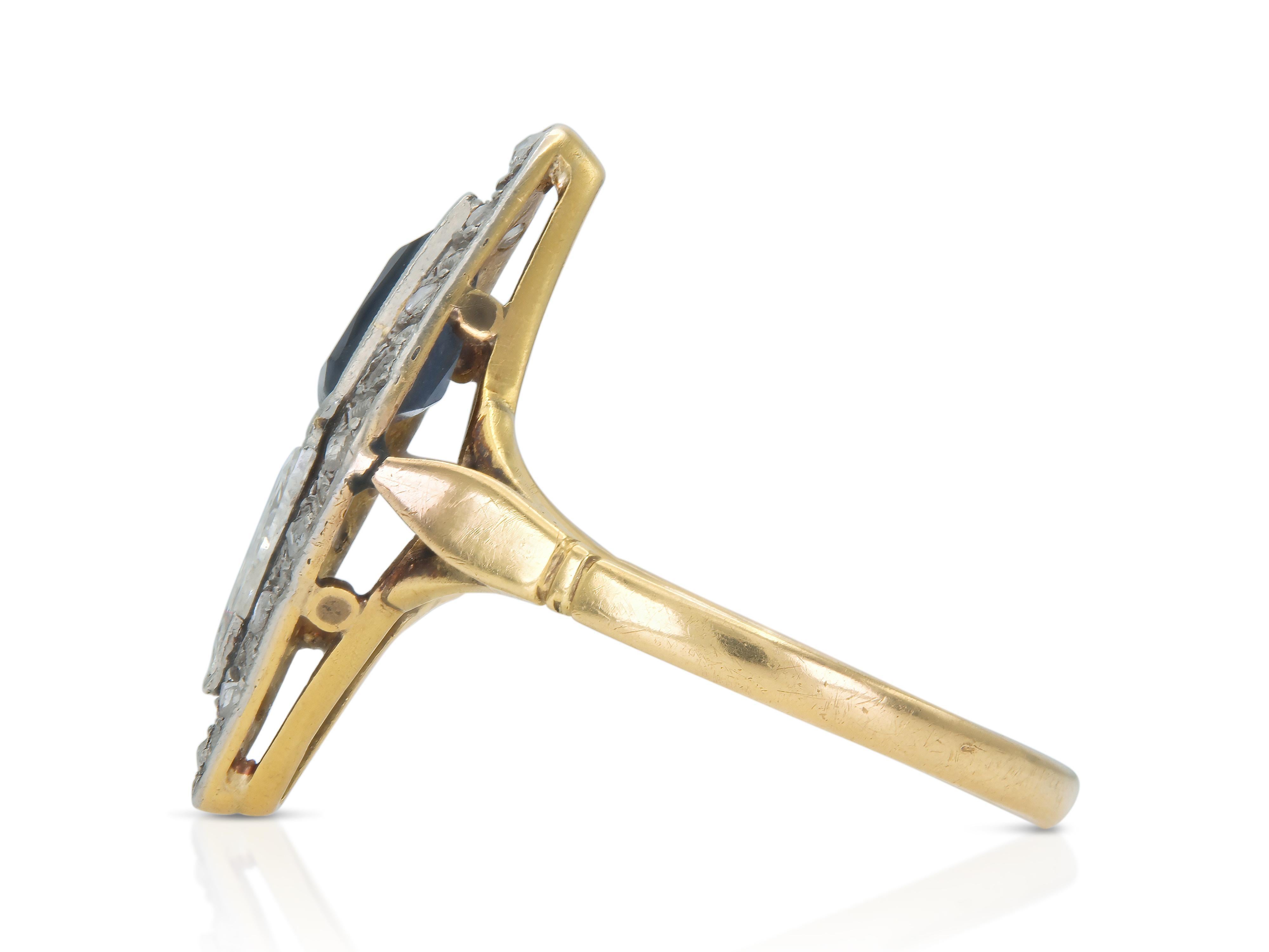 Édouardien Bague ancienne Edwardienne 1900 1,00 carat diamant et 1,20 carat saphir en vente