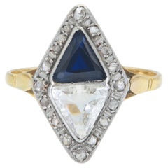 Antique Edwardian 1900s 1.00 Carat Diamond and 1.20 Carat Sapphire Ring