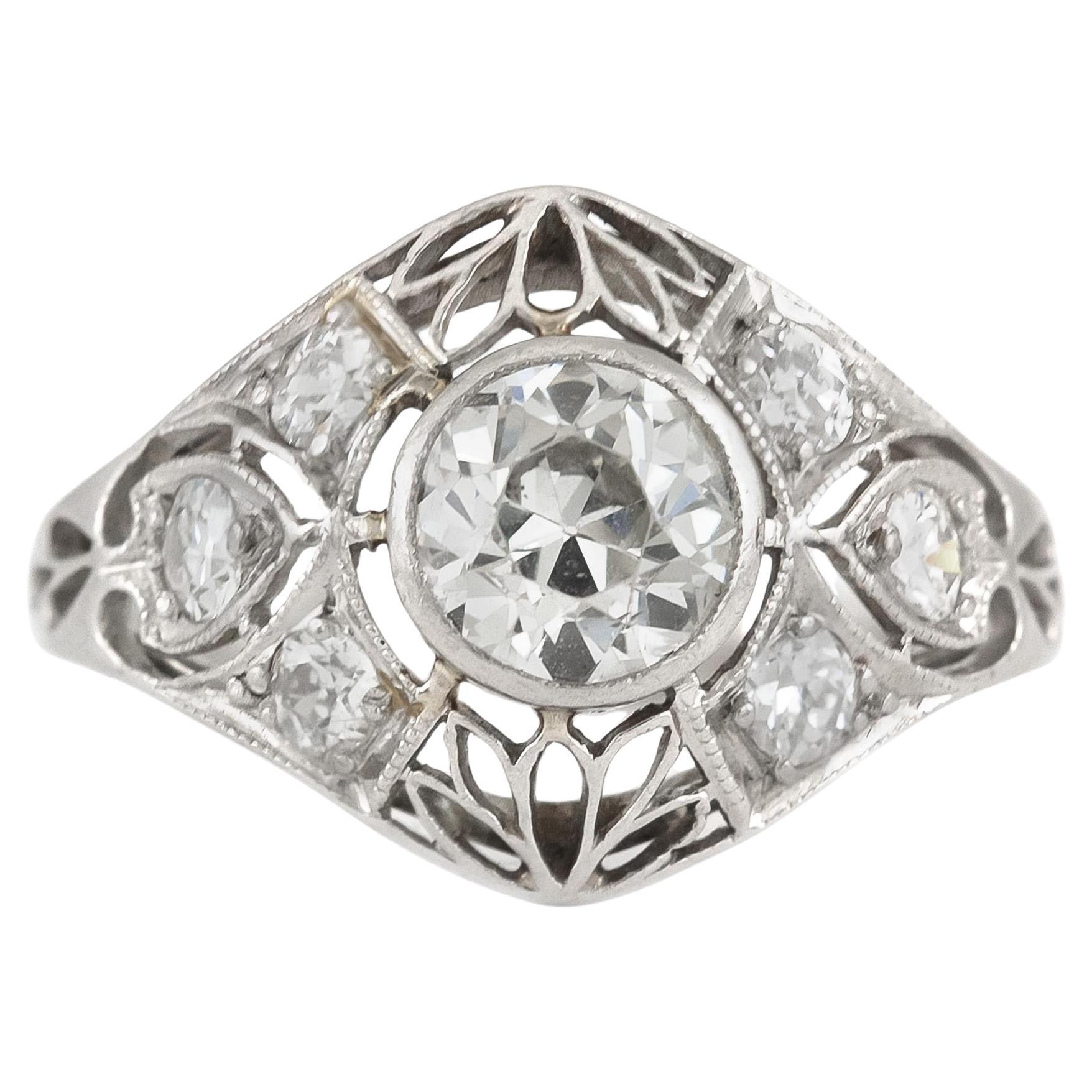 Bague ancienne Edwardian 1900s 1.00 Carat Old European Cut Diamond Ring