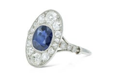 Antique Edwardian 1900s 1.50 Carat Sapphire Dinner Ring with Diamonds