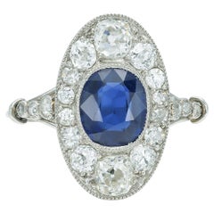 Antique Edwardian 1900s 1.50 Carat Sapphire Dinner Ring with Diamonds