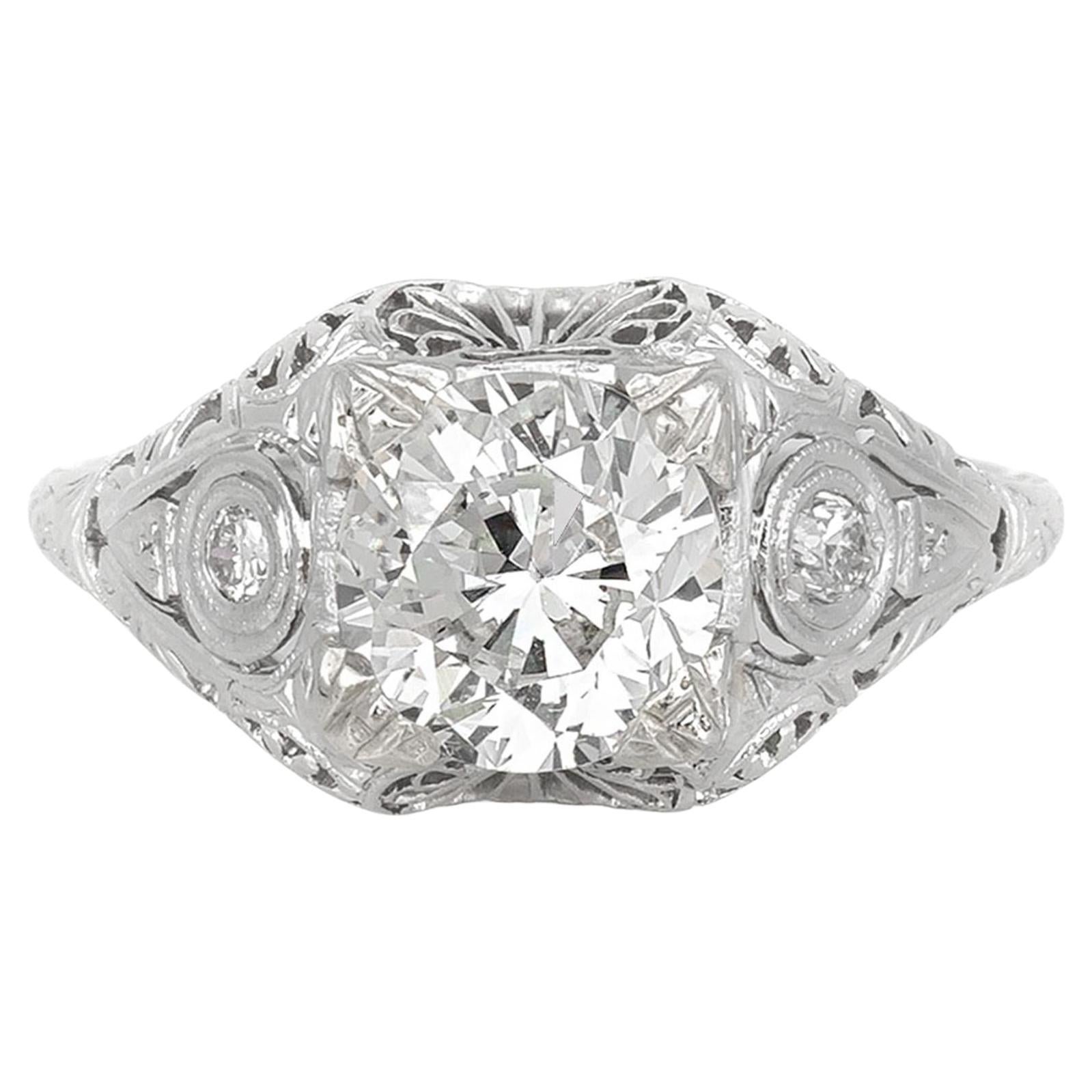 Antique Edwardian 1900s 1.79 Carat Old European Cut Diamond Engagement Ring