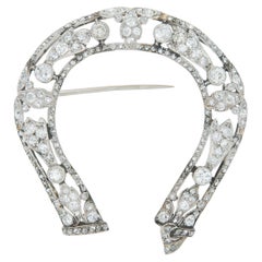 Antique Edwardian 1900s 3.50 Carat Diamond Openwork Horseshoe Brooch