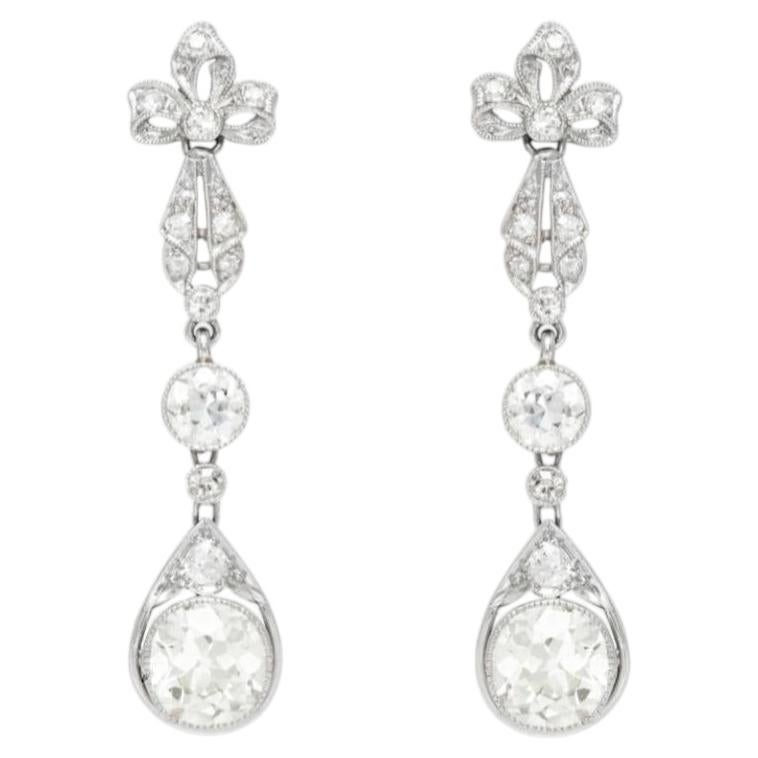 Antique Edwardian 1900s 4.60 Carat Diamond Dangle Earrings