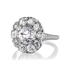 Antique Edwardian 1900s GIA H-VS2 3.38ctw OLD Euro Cut Diamond Cluster Plat Ring