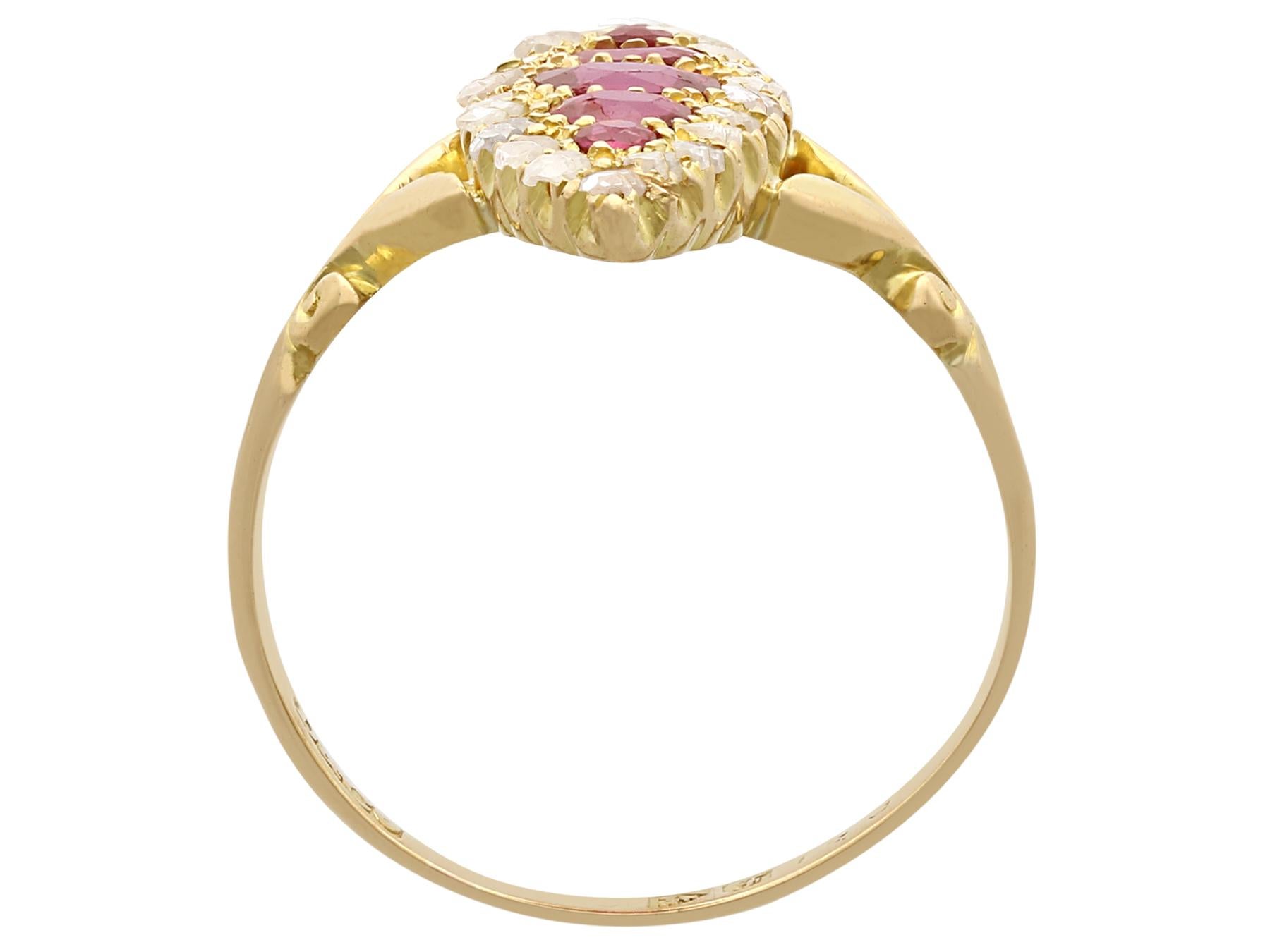 Women's Antique Edwardian 1900s Ruby Diamond Gold Marquise Ring