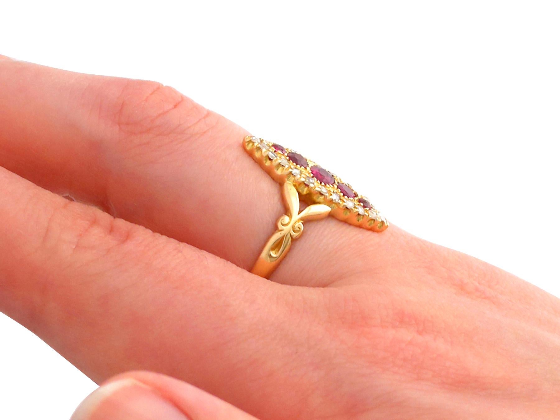Antique Edwardian 1900s Ruby Diamond Gold Marquise Ring 3