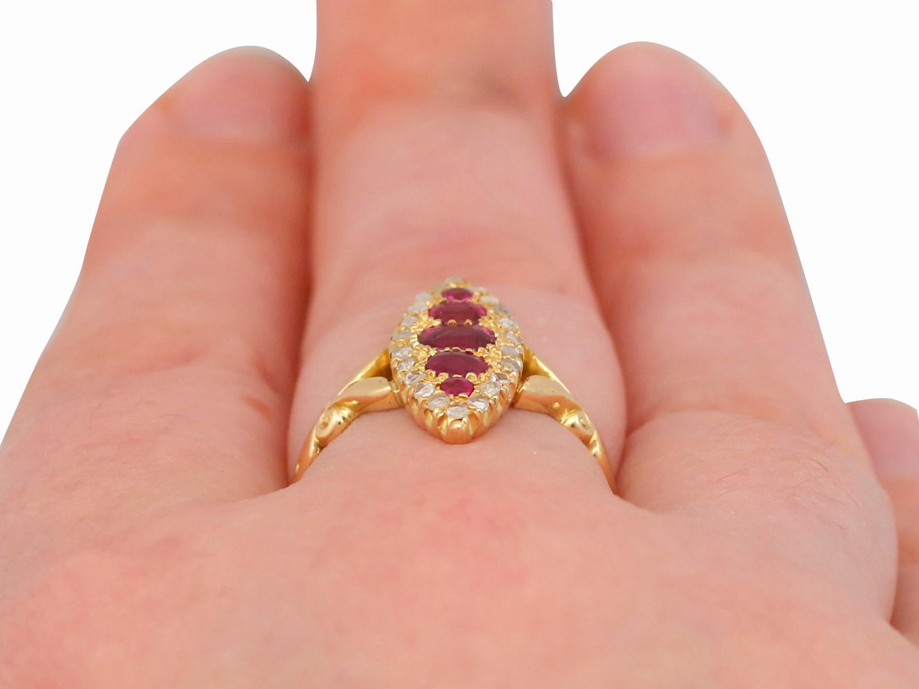 Antique Edwardian 1900s Ruby Diamond Gold Marquise Ring 4