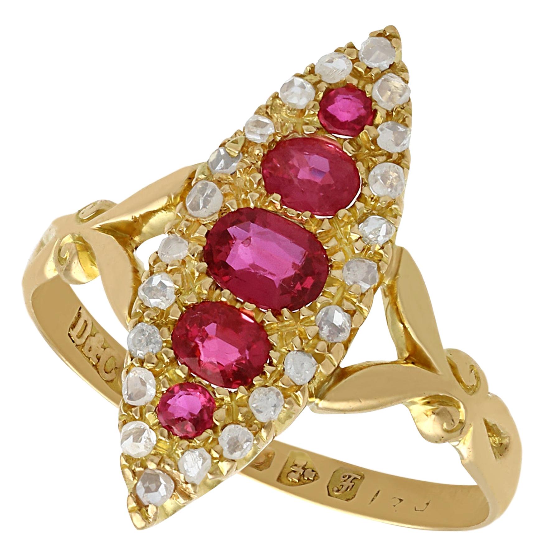 Antique Edwardian 1900s Ruby Diamond Gold Marquise Ring