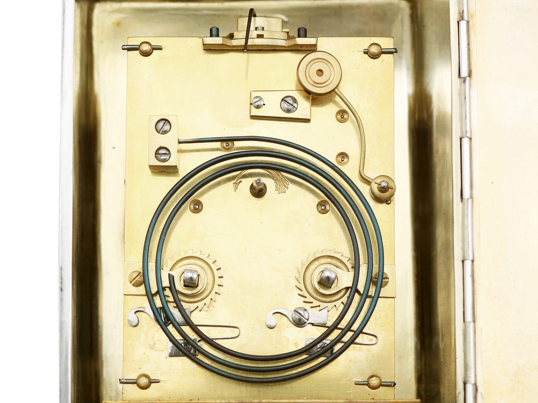 Début du 20ème siècle Horloge édouardienne ancienne à chariot en argent sterling des années 1900 en vente