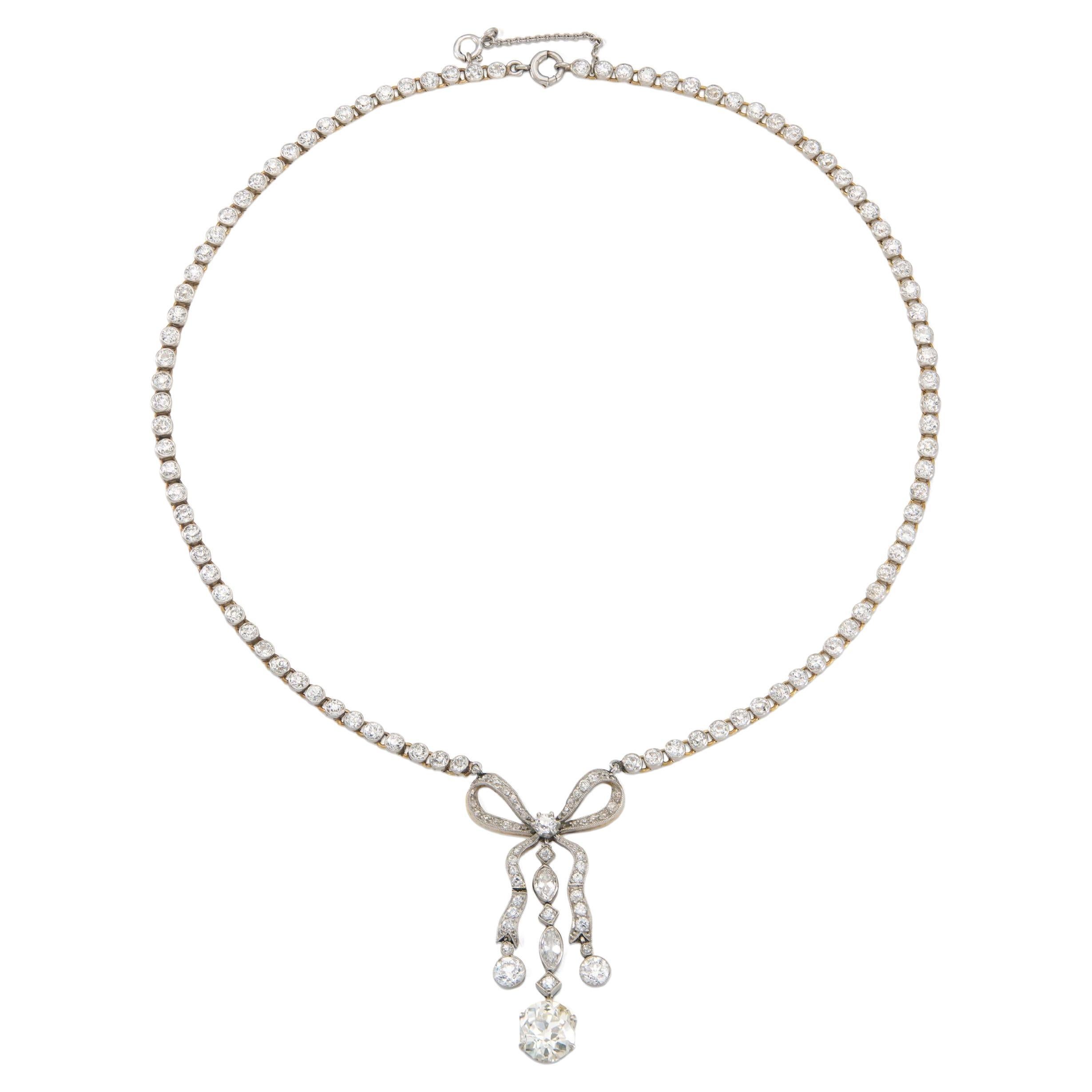 Antique Edwardian 1900s Tiffany & Co. 16.00 Carat Diamond Bow Necklace