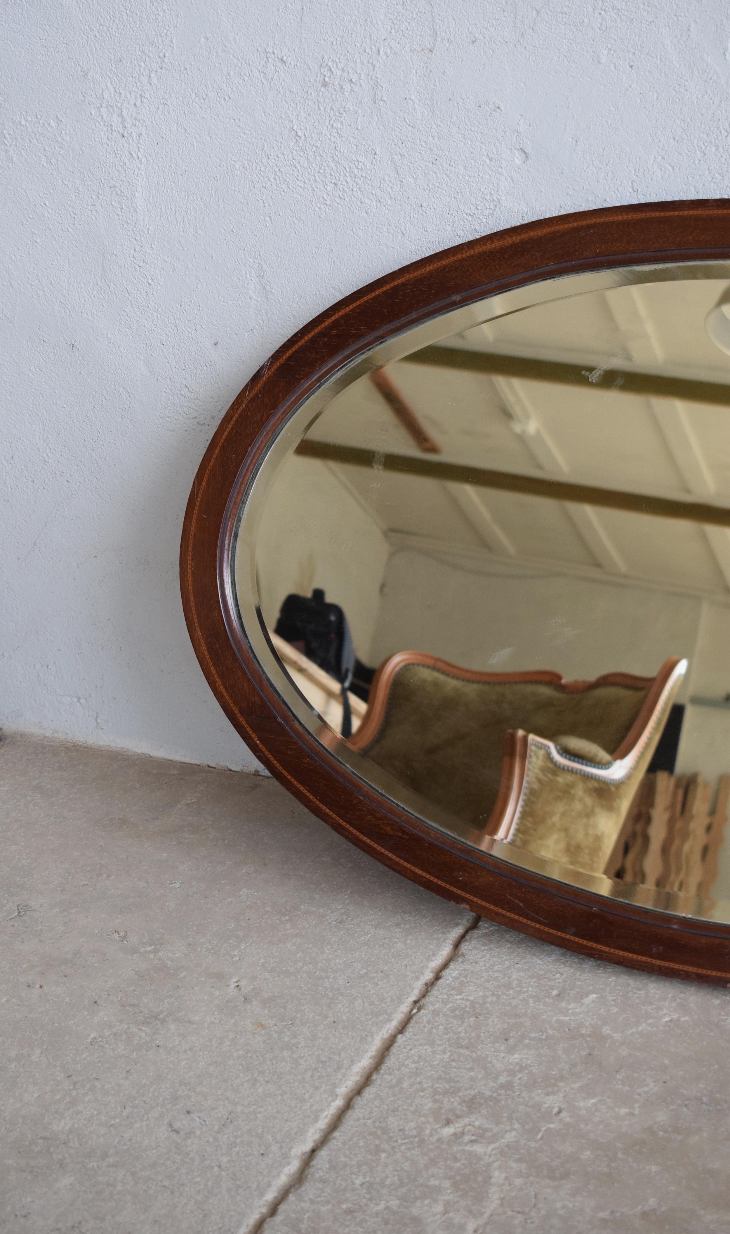 Antique Edwardian English Mahogany Oval Mirror 3