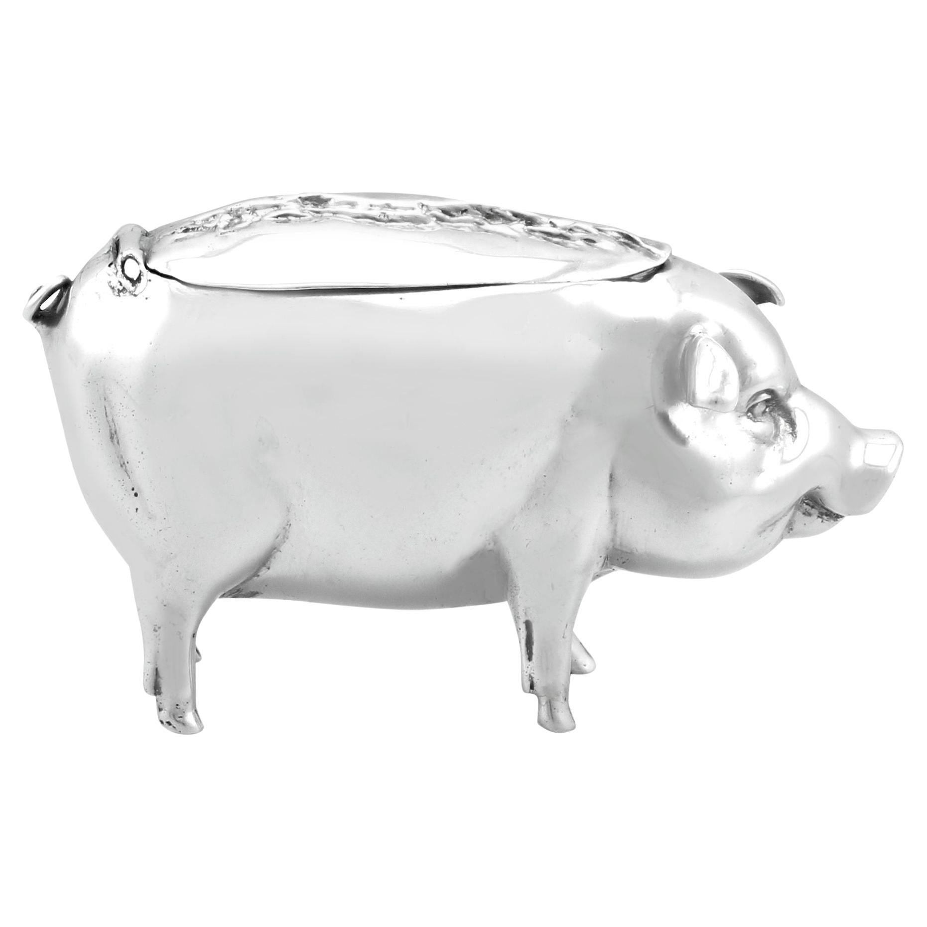 Antike Edwardian 1901 Sterling Silber Schwein Vesta Box