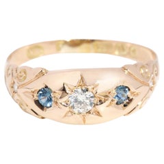 Bague édouardienne ancienne de 1903 en or 9 carats, saphir et diamants