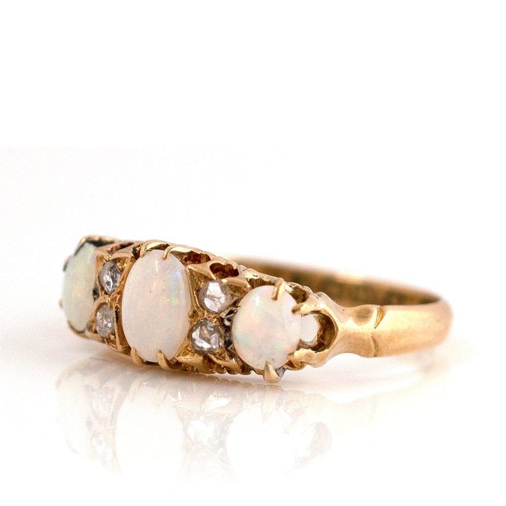 Cabochon Antique Edwardian 1903 Triple Opal Diamond 18 Carat Gold Ring