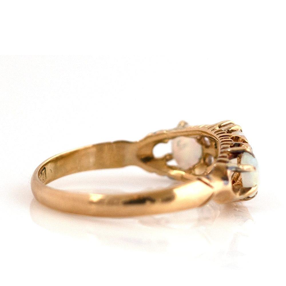 Women's or Men's Antique Edwardian 1903 Triple Opal Diamond 18 Carat Gold Ring