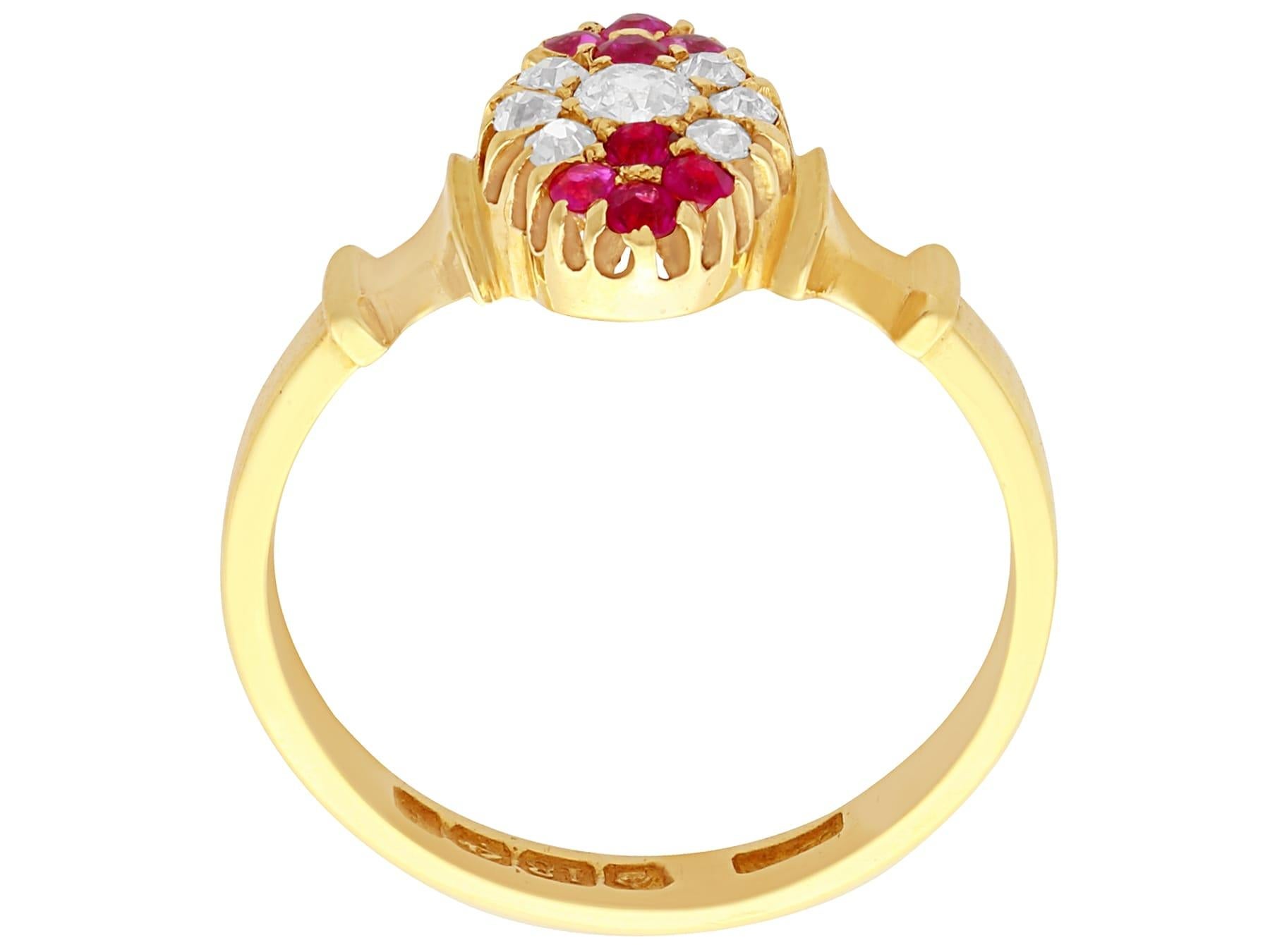Round Cut Antique Edwardian 1905 Diamond Ruby Gold Cocktail Ring For Sale