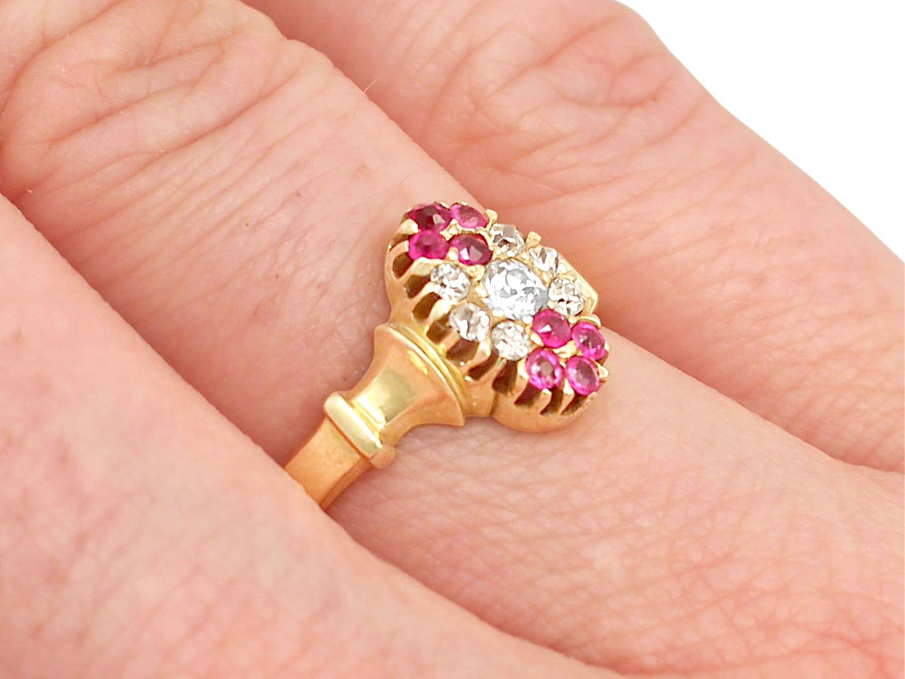 Antique Edwardian 1905 Diamond Ruby Gold Cocktail Ring For Sale 1