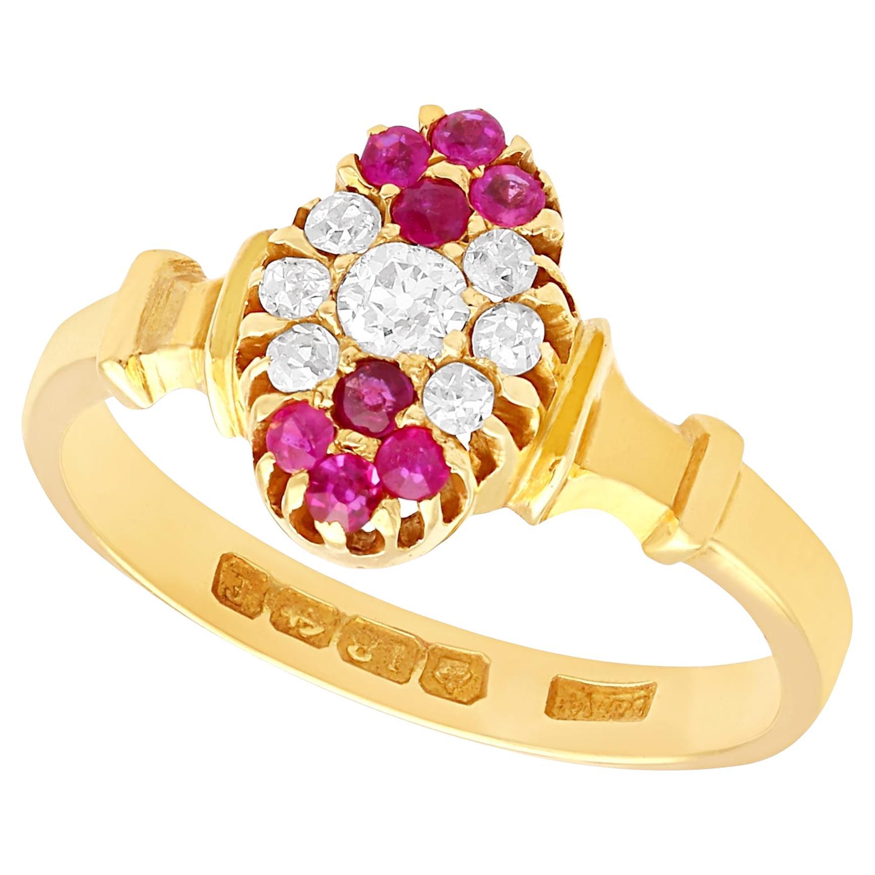 Antique Edwardian 1905 Diamond Ruby Gold Cocktail Ring