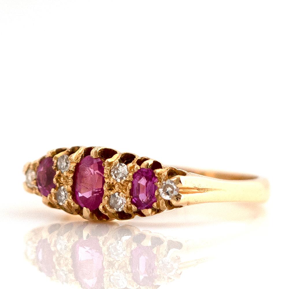 Antique Edwardian 1906 Ruby Diamond 18ct Gold Ring For Sale 1