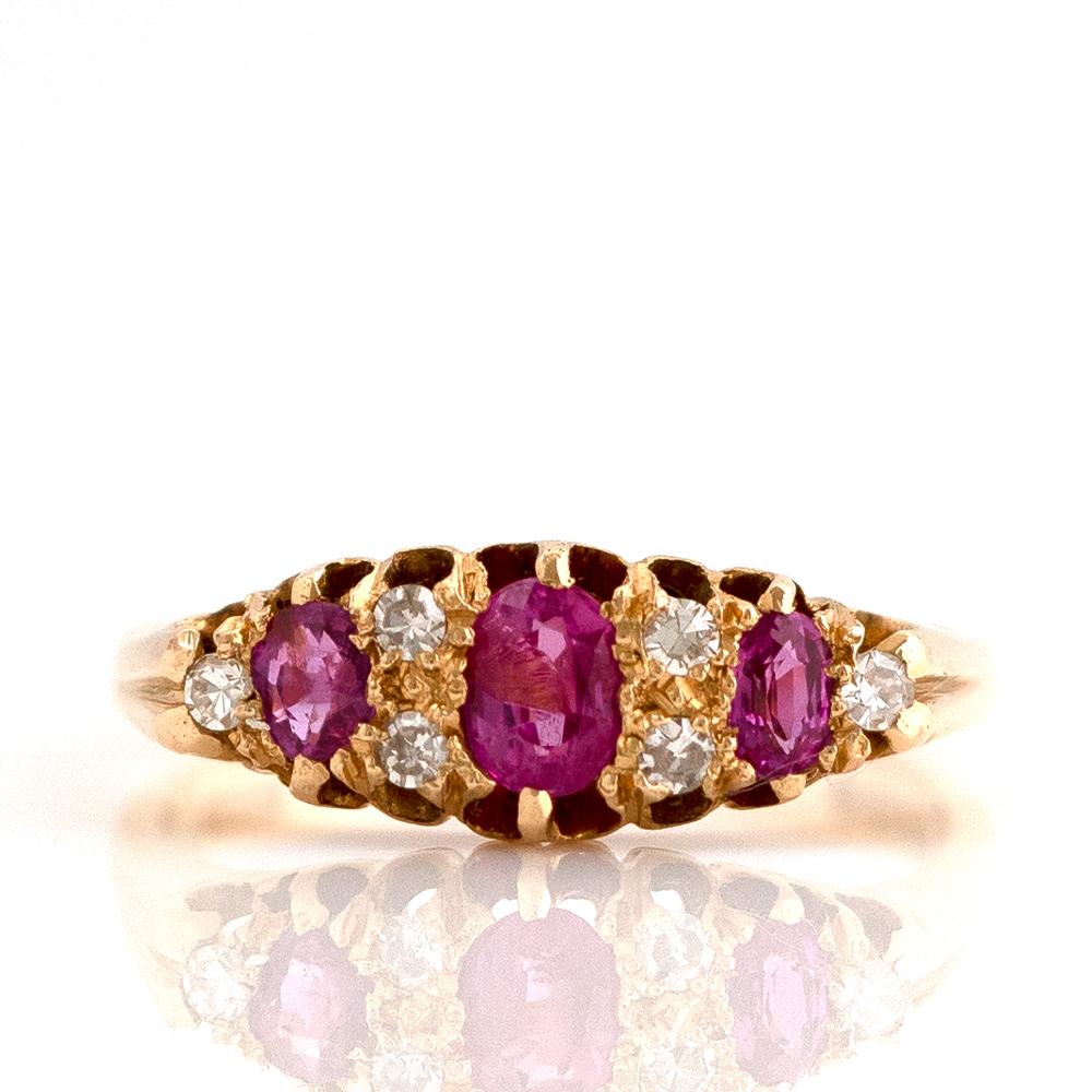 Antique Edwardian 1906 Ruby Diamond 18ct Gold Ring For Sale 2