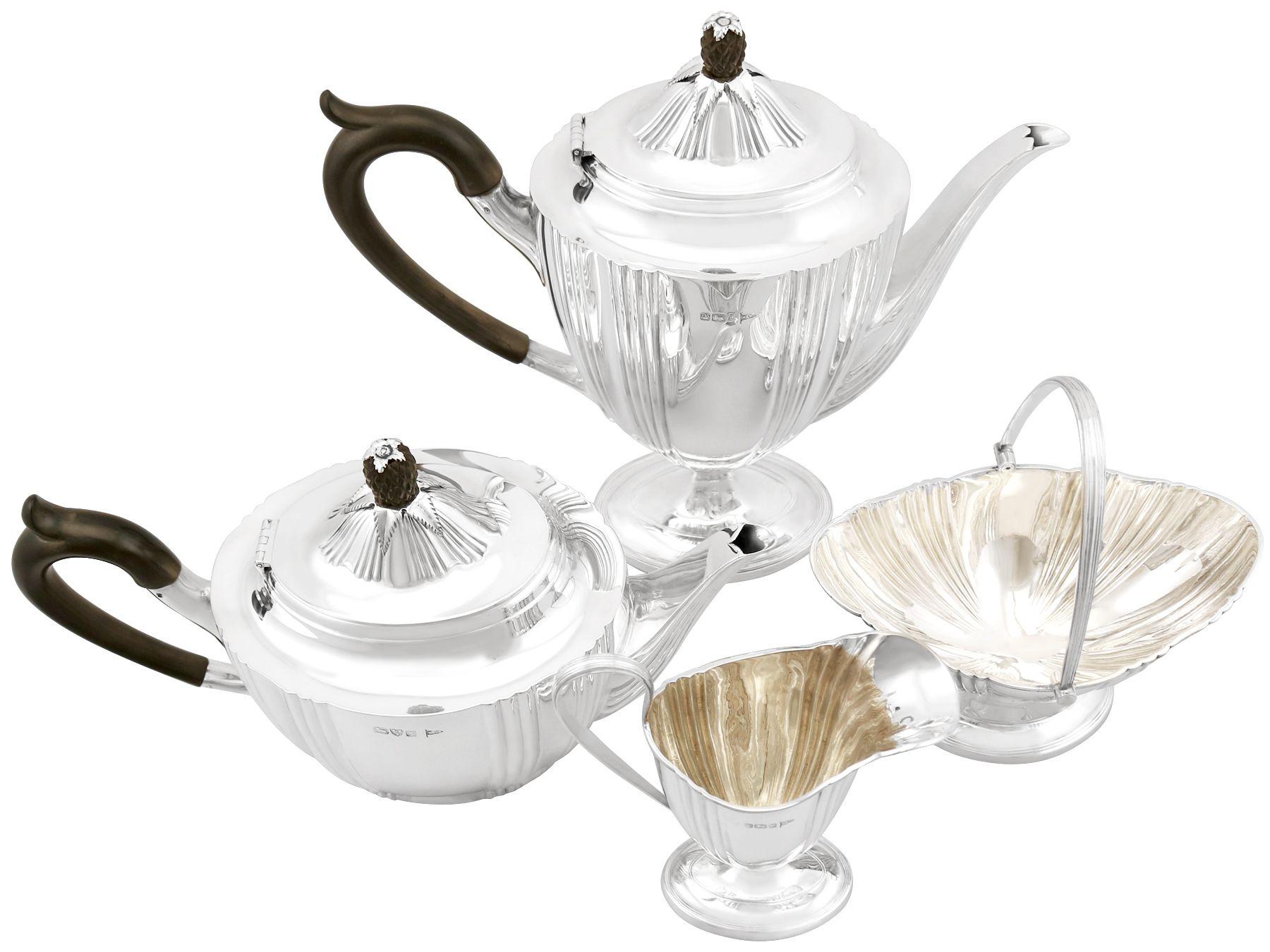 An exceptional, fine and impressive antique Edwardian English sterling silver four-piece tea and coffee service, an addition to our silver teaware collection

This exceptional, antique Edwardian four piece sterling silver tea and coffee service