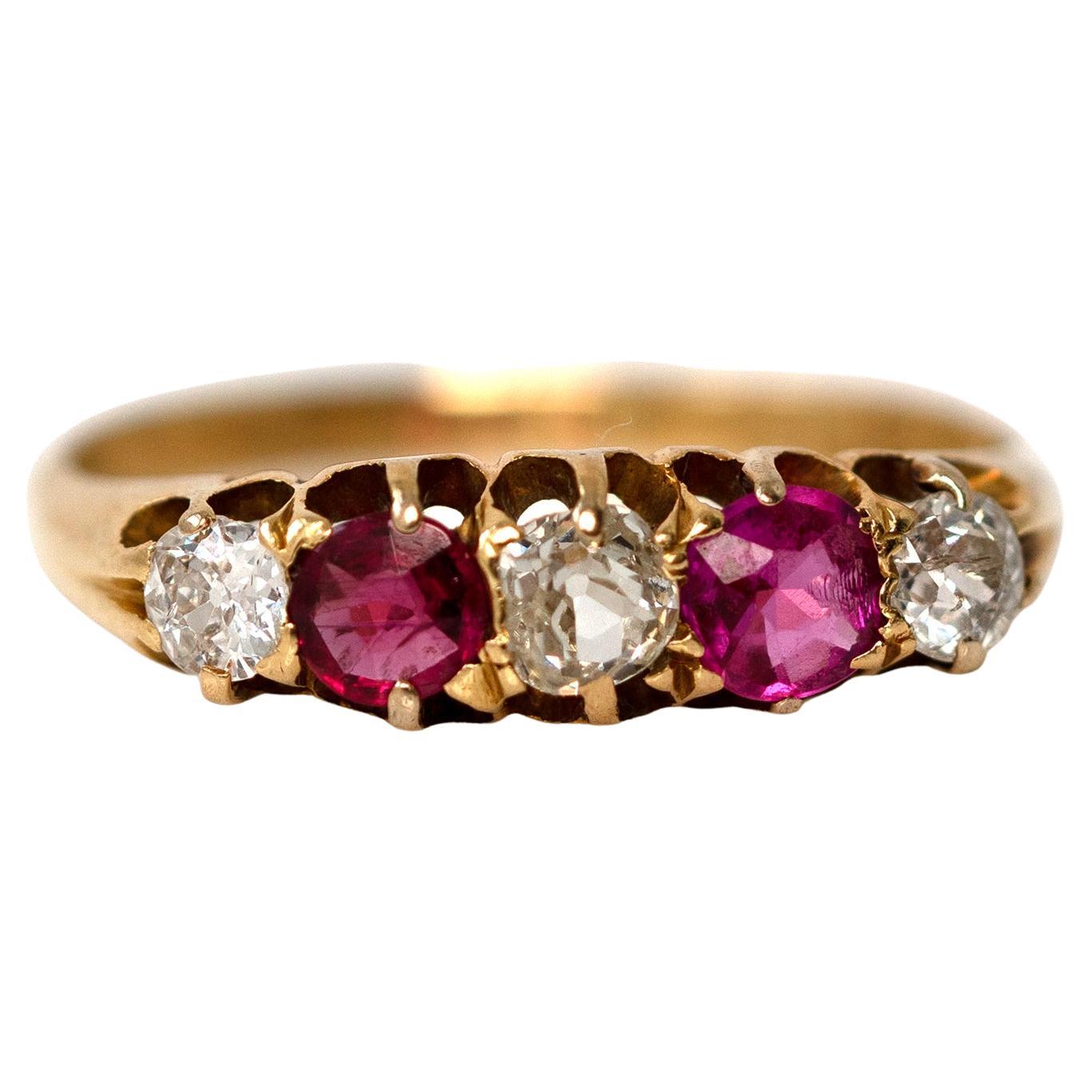 Antique Edwardian 1908 Ruby Diamond 18ct Gold Ring