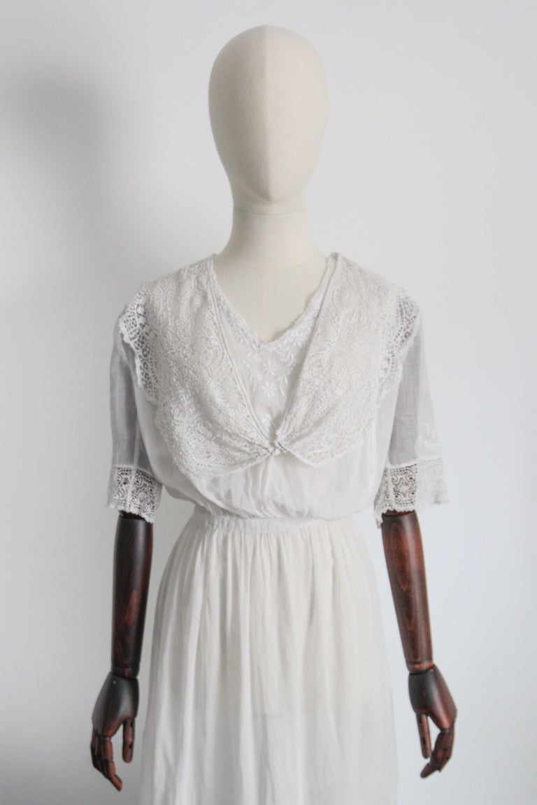 lawn cotton dress Antique Embroidered Cotton Lawn Dress - XS