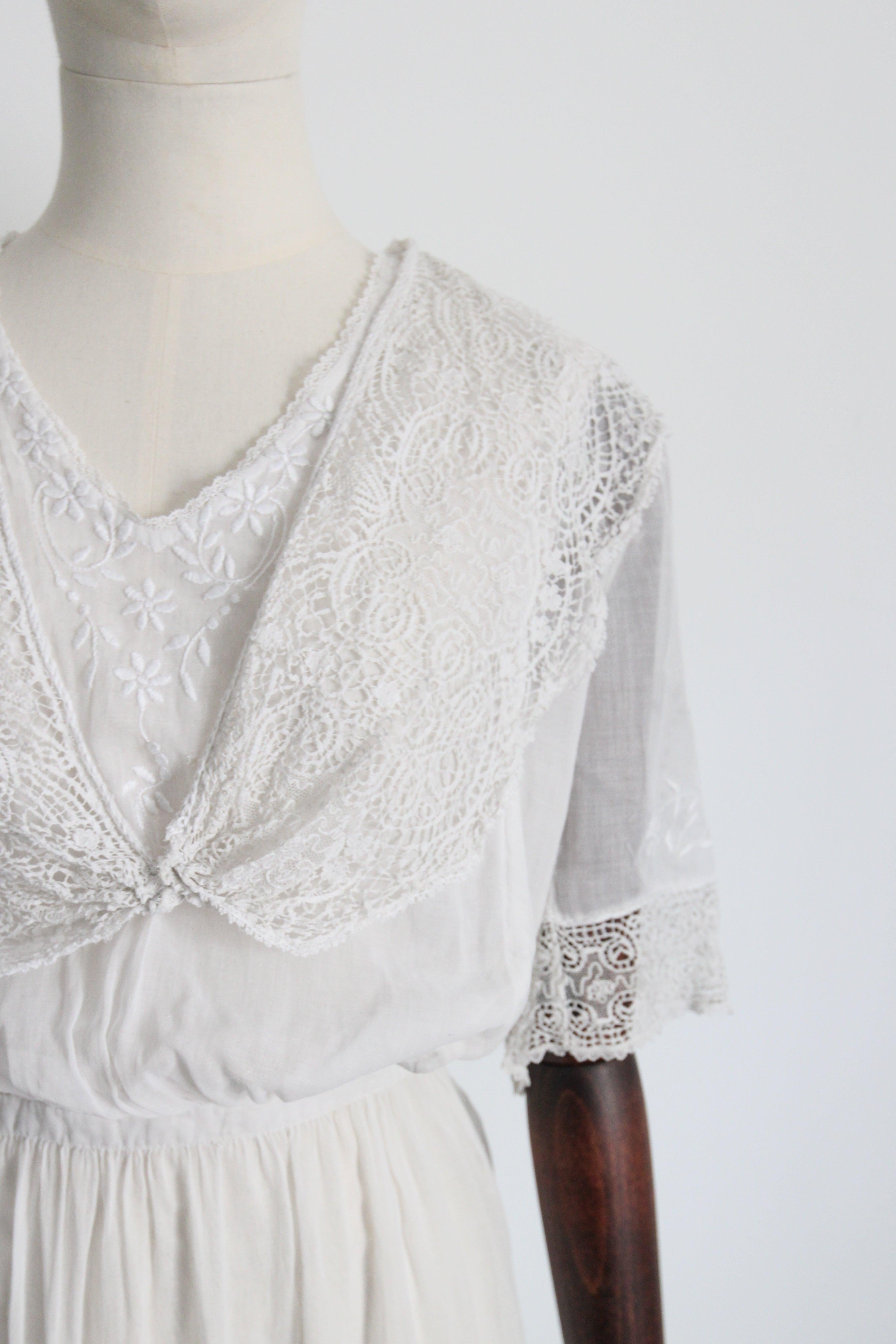 Gray Antique Edwardian 1910 Cotton Lawn White Dress Edwardian Lace Lawn Dress UK 12