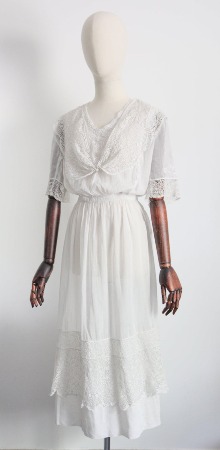 white cotton lawn dress Antique Edwardian Dress / Vintage 1910s Lawn Dress / Spring Awakens Dress