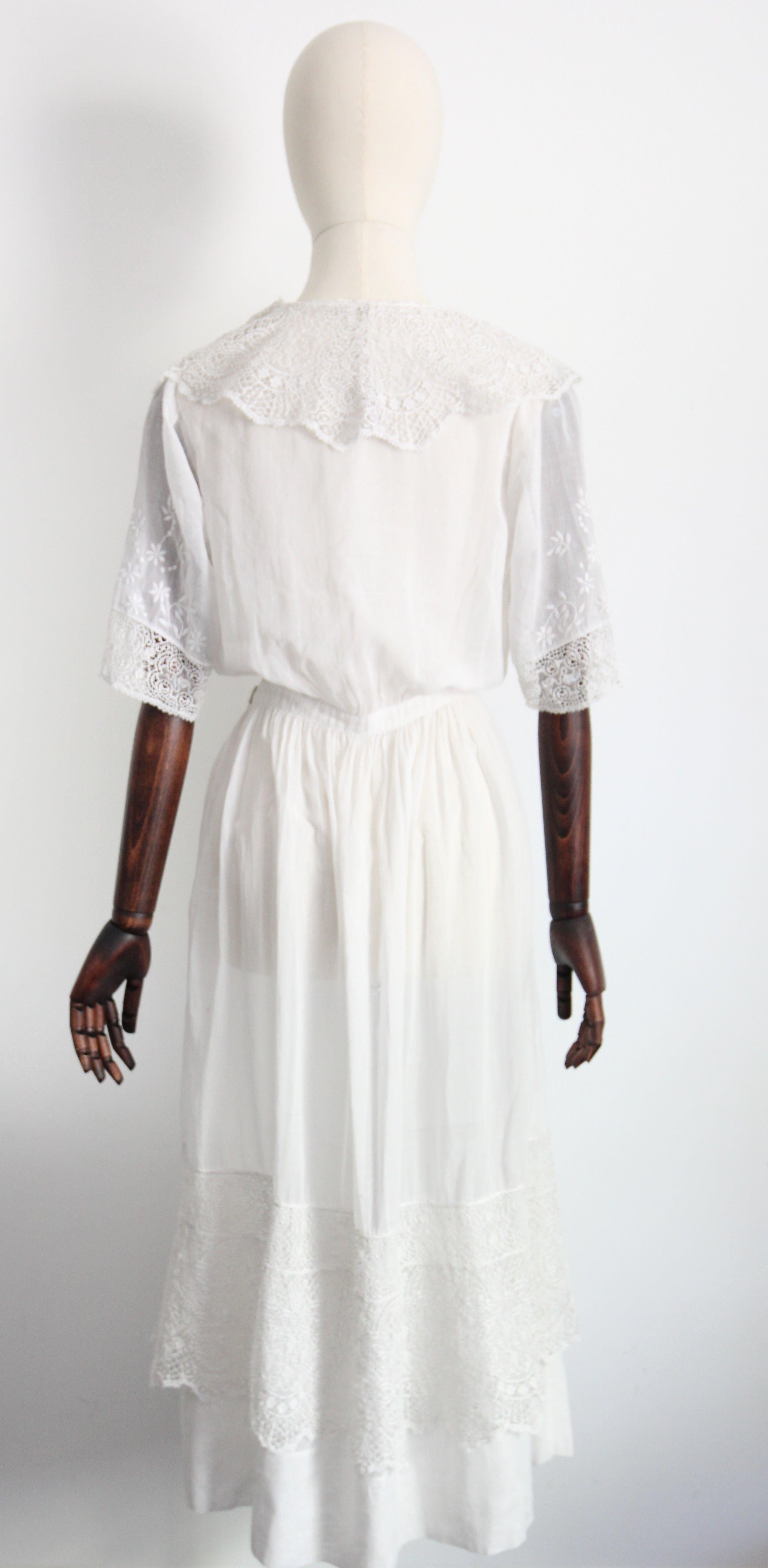Antique Edwardian 1910 Cotton Lawn White Dress Edwardian Lace Lawn Dress UK 12 2