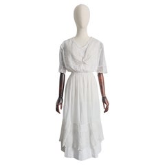 Antique Edwardian 1910 Cotton Lawn White Dress Edwardian Lace Lawn Dress UK 12