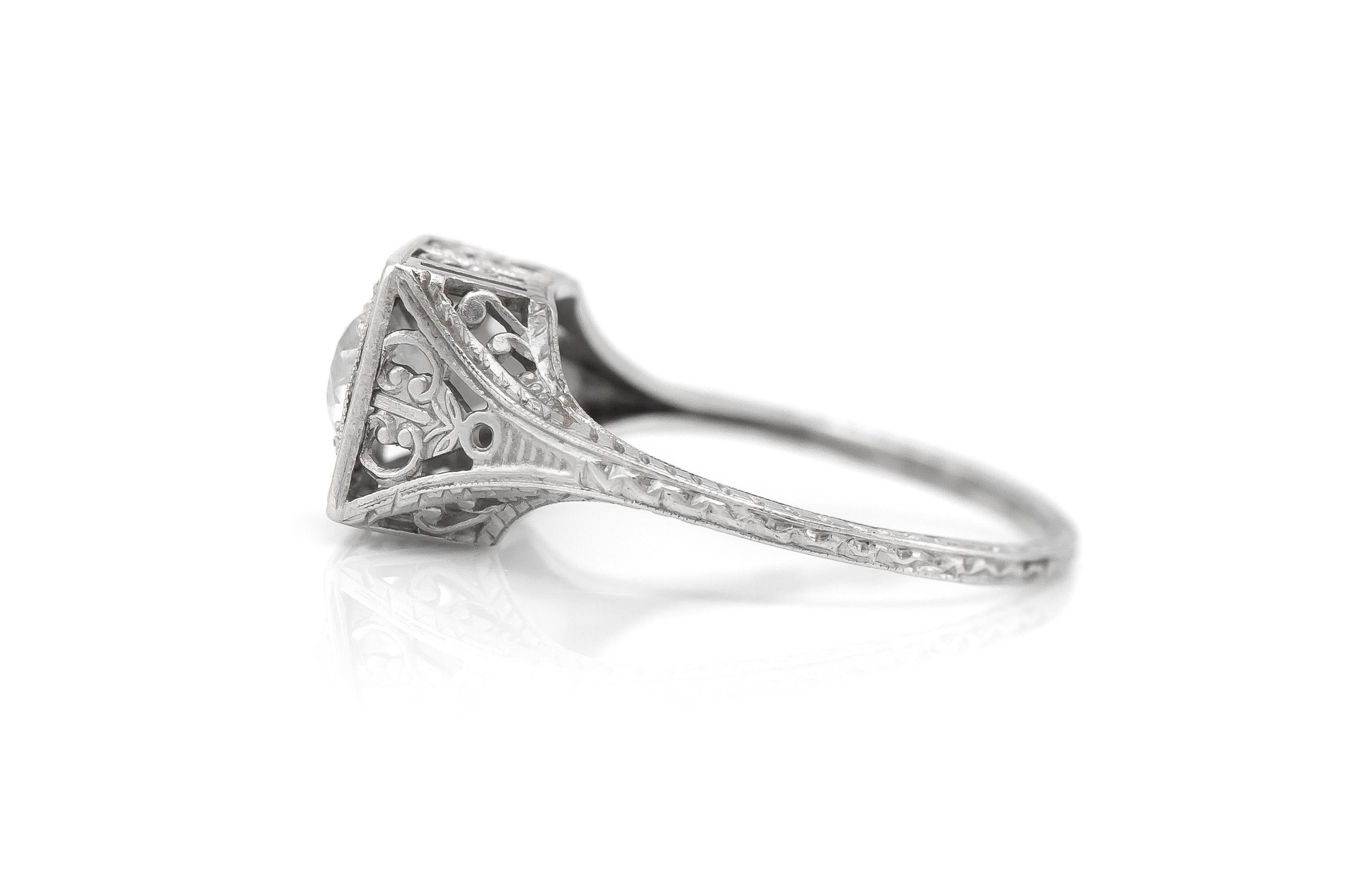 Women's Antique Edwardian 1910s 0.79 Carat Old European Cut Diamond Engagement Ring For Sale