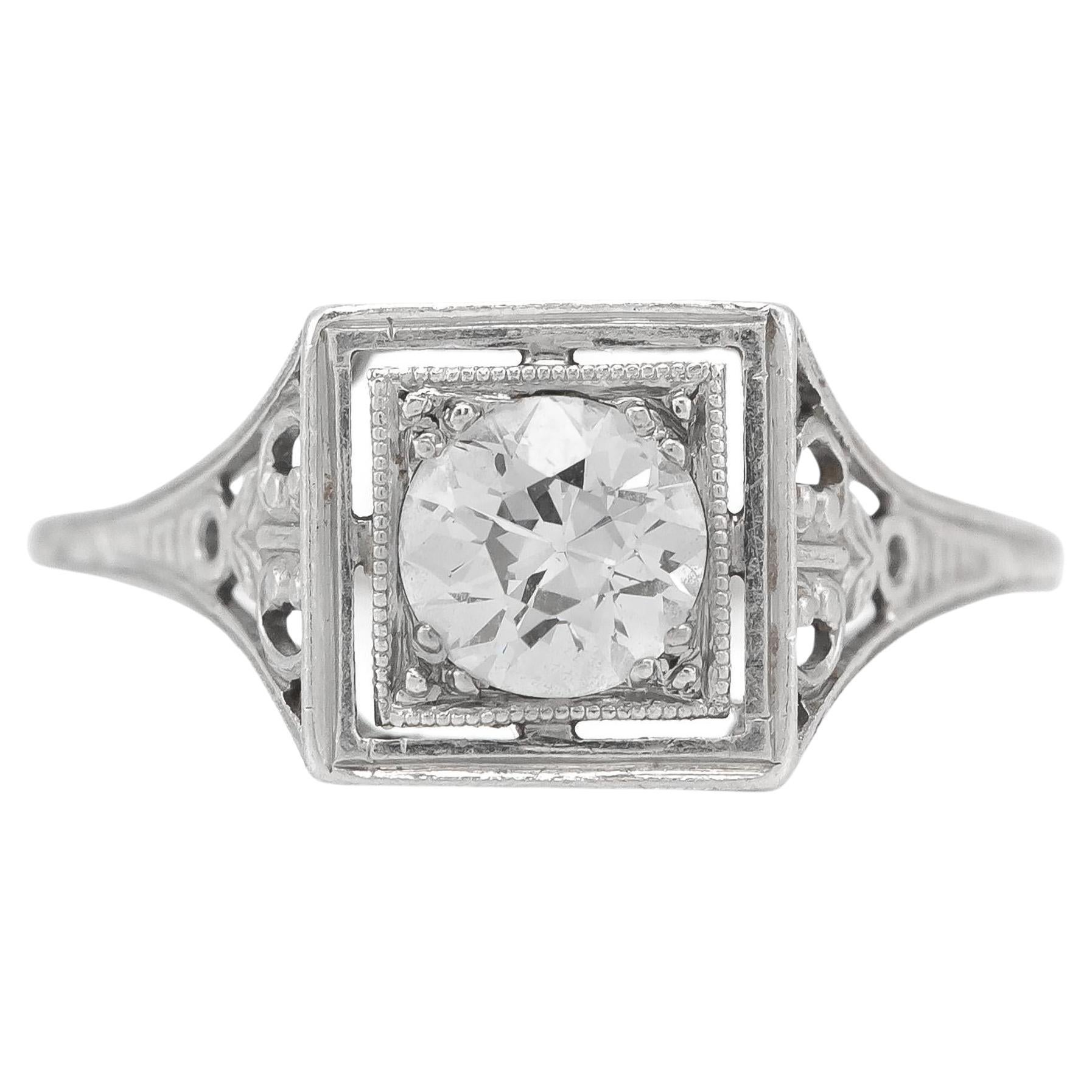 Antique Edwardian 1910s 0.79 Carat Old European Cut Diamond Engagement Ring