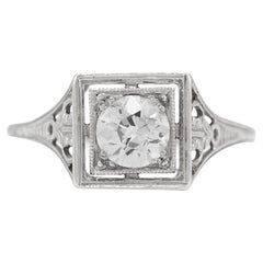 Antique Edwardian 1910s 0.79 Carat Old European Cut Diamond Engagement Ring