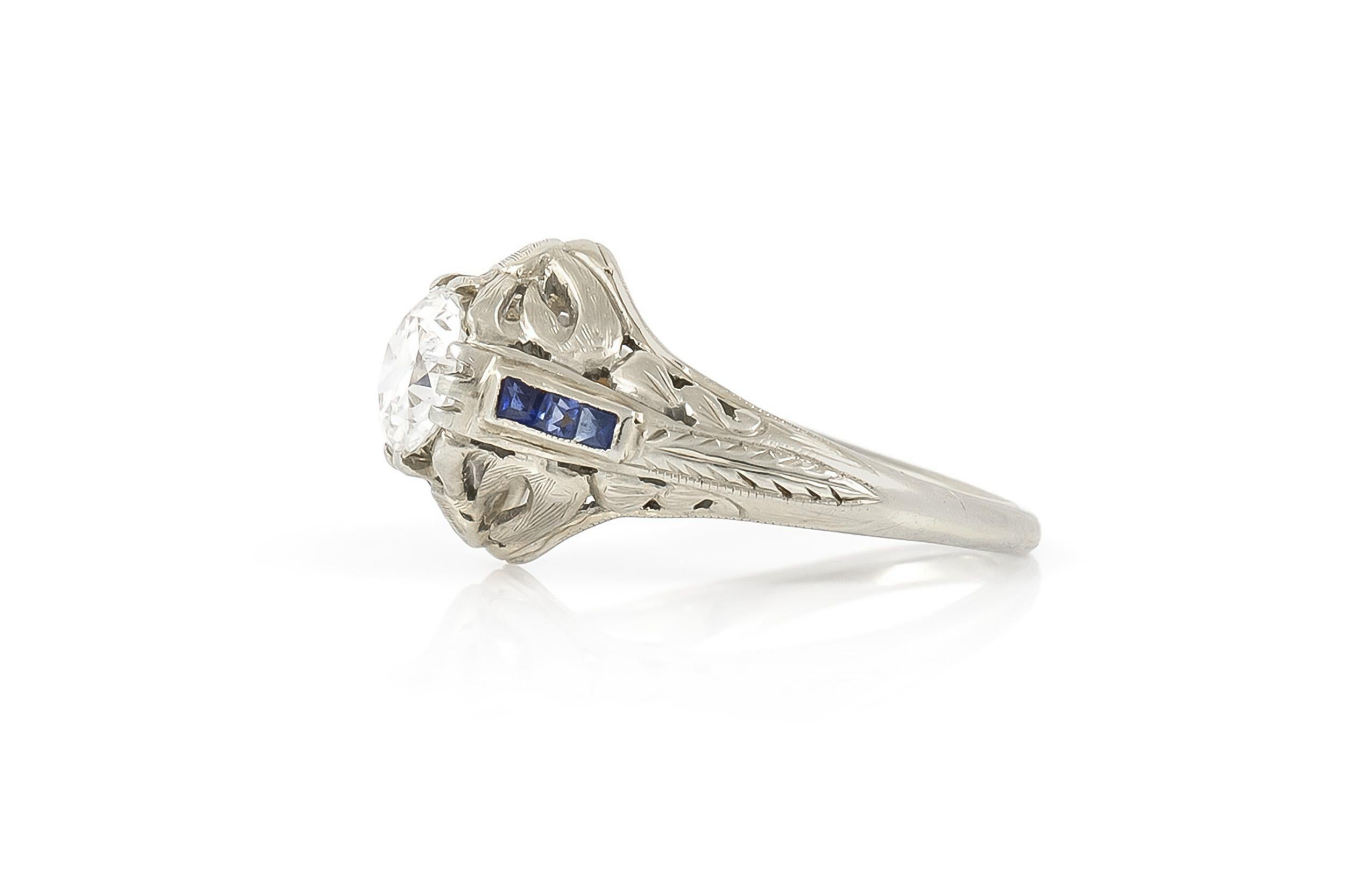 Antique Edwardian 1910s 0.90 Carat Old European Cut Diamond Engagement Ring In Good Condition For Sale In New York, NY