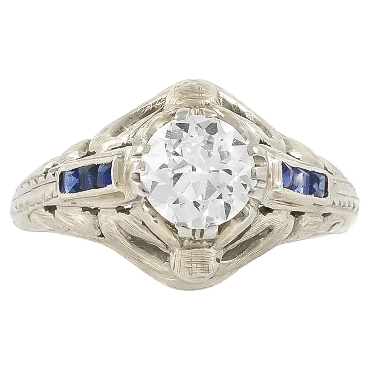 Antiker edwardianischer 1910er Jahre Verlobungsring mit 0,90 Karat Diamant im alteuropäischen Schliff