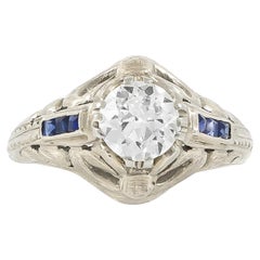 Antiker edwardianischer 1910er Jahre Verlobungsring mit 0,90 Karat Diamant im alteuropäischen Schliff