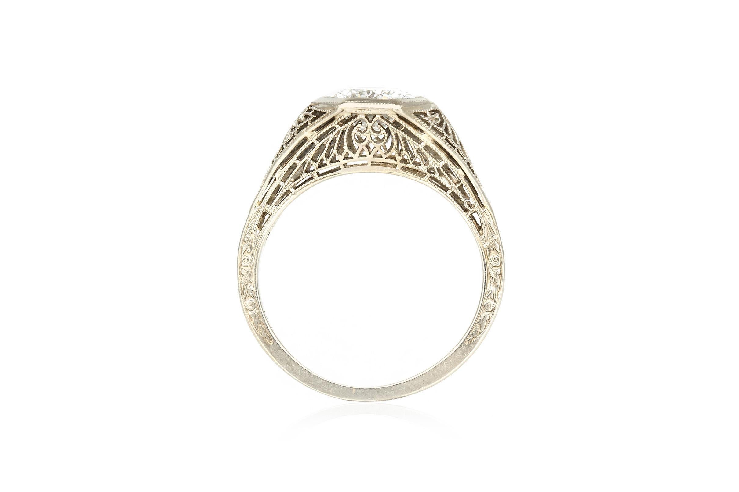 Taille ronde Bague de fiançailles ancienne Edwardian 1910s 1.17 Carat Diamond Engagement Ring en vente