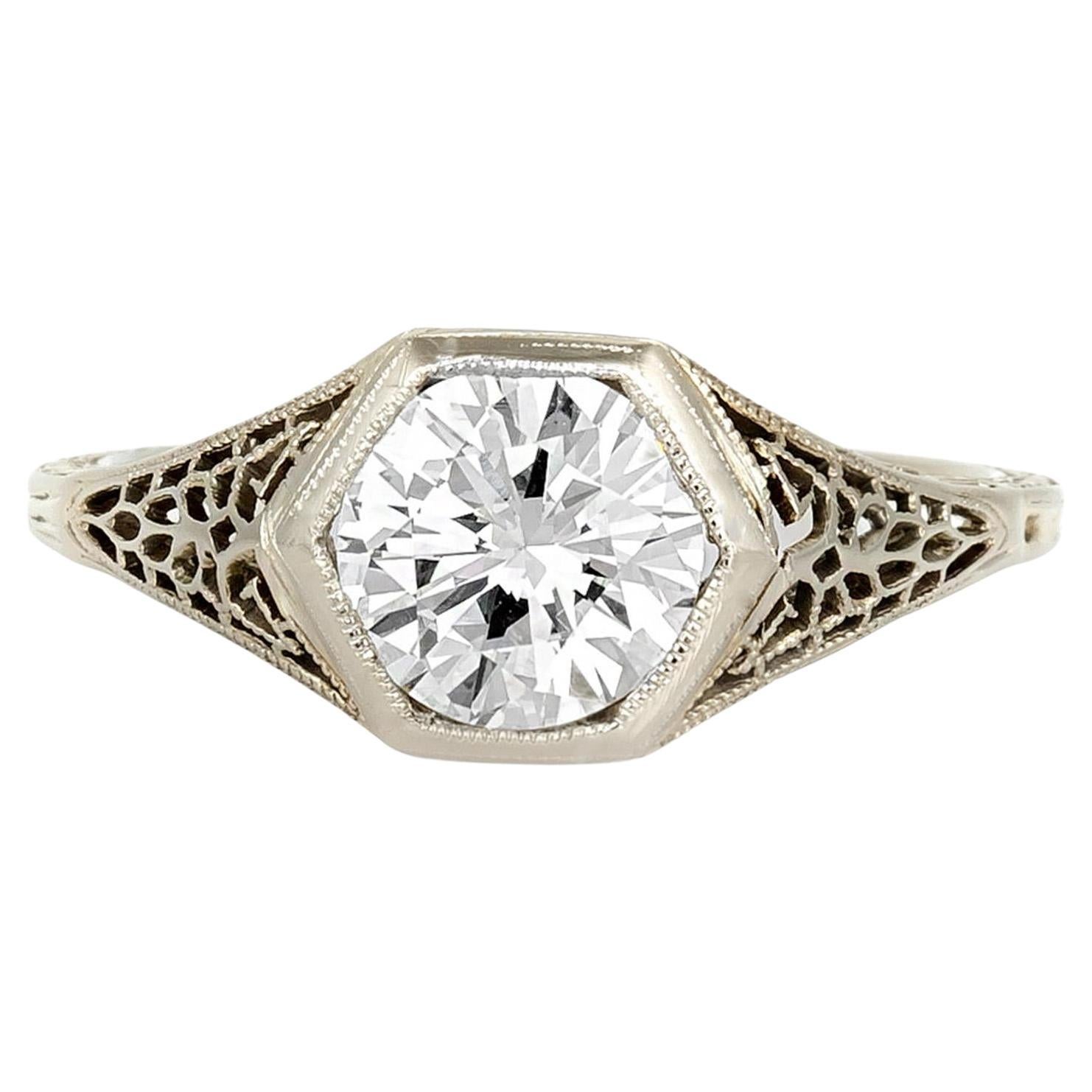 Bague de fiançailles ancienne Edwardian 1910s 1.17 Carat Diamond Engagement Ring en vente